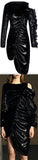 Asymmetrical Black Glitter Gathered Dress