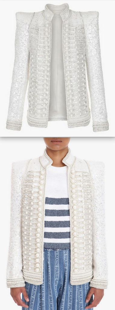 Embellished Military Jacket - White *Only a few left*