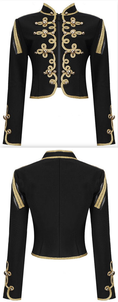 Embroidered Stretch Crop Military Jacket