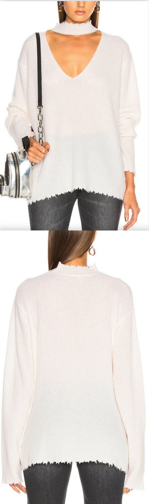 Choker V Neck Sweater, White