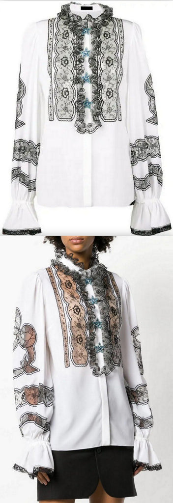 Ruffled Lace Insert Blouse
