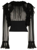 Ruffle Sleeve Sheer Silk Blouse