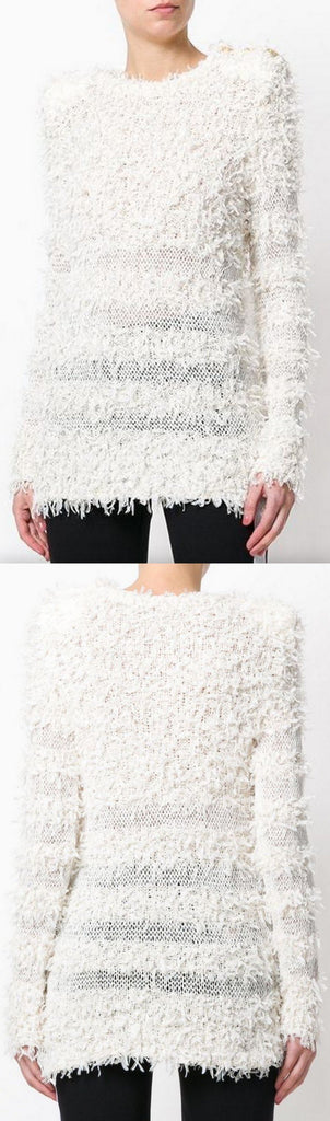 Textured Knit Sweater, White