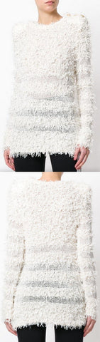 Textured Knit Sweater, White