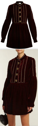 Studded and Pleated Velvet Mini Dress