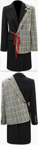 Half and Half Plaid and Solid Blazer-Coat