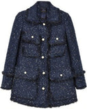 Frayed Tweed Jacket with Faux-Pearl Embellishments, Blue