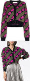 Fluffy Heart Print Wool-Blend Cardigan