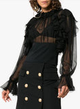 Ruffle Sleeve Sheer Silk Blouse