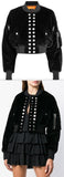 Black Velvet Multi Snap Crop Bomber Jacket