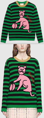 Wool Sweater with Cat and Baseball
