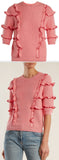 Ruffle-Trimmed Ribbed-Knit Sweater