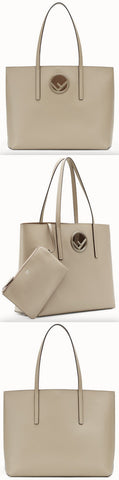 Leather Shopper Bag, Beige