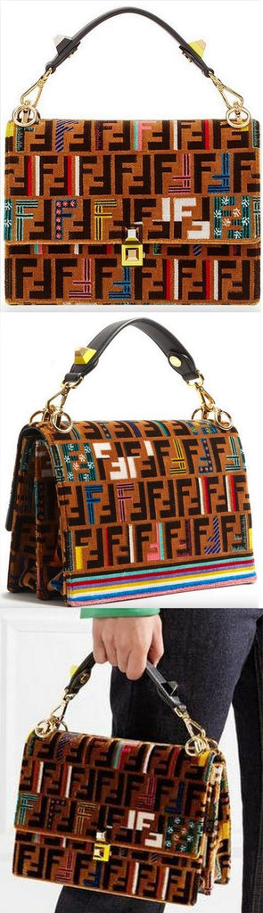 Kan I Logo-Print Medium Velvet Shoulder Bag