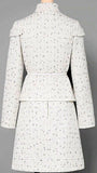 Belted Button-Embellished Jacket and Skirt Set, White