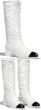White and Black Leather High Boots