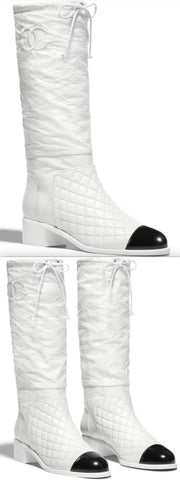 White and Black Leather High Boots