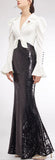 Puff-Sleeve Sequin-Embellished Gown