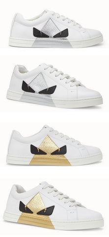 White Leather Monster Eye Sneakers - Silver or Gold