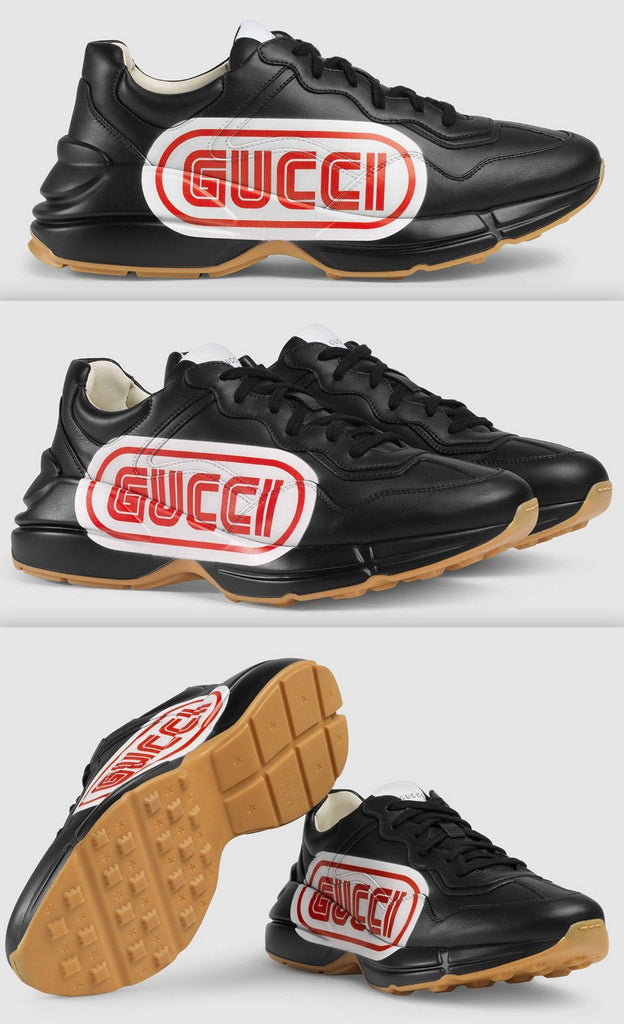 Rhyton Print Leather Sneakers, Black
