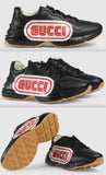 Rhyton Print Leather Sneakers, Black