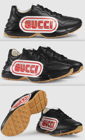 Rhyton Print Leather Sneakers, Black