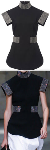 Black Belted Crepe Sequin Top
