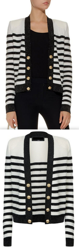 Striped Knit Cardigan Sweater