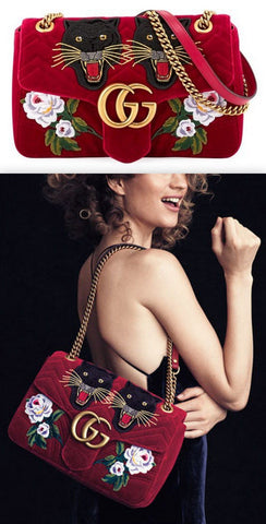 110th Anniversary GG Marmont Small Panther Velvet Shoulder Bag