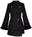 Black Button-Embellished Tweed Jacket and Asymmetrical Short Set with Fur Trim