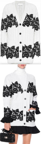 Lace-Trimmed Cardigan, White