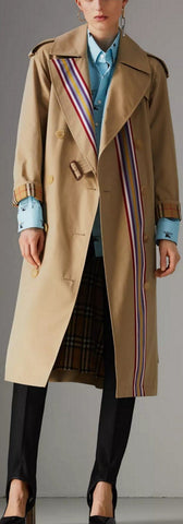 Striped Ribbon Gabardine Oversized Trench Coat