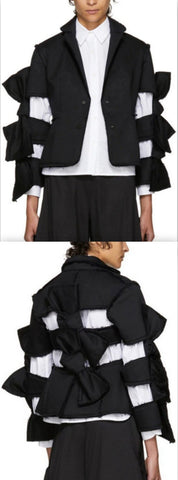 Black Distressed Bow-Embellished Cut-Out Jacket