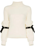 Pearl Ribbon Sleeve Rollneck Jumper