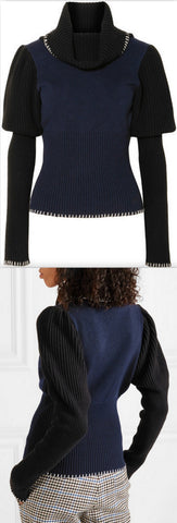 Ribbed-Knit Turtleneck Sweater, Blue