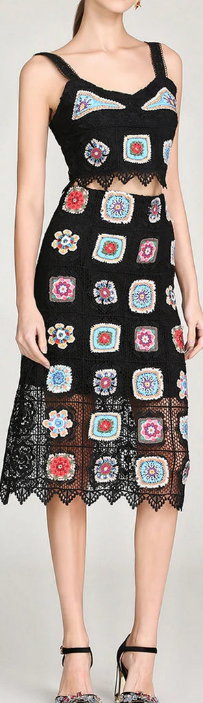 Macrame Top and Skirt Set with Patchwork