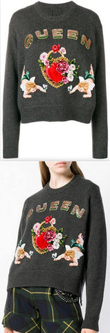Intarsia Knit Embellished Sweater