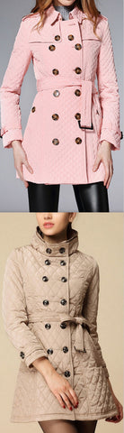 Diamond Quilted Short Trench Coat - Pink, Khaki, Black or Red