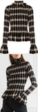 Smocked Checked Jersey Turtleneck Top