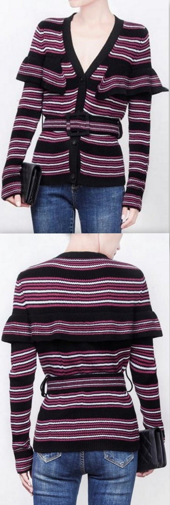 Ruffle Striped Knit Cardigan