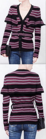 Ruffle Striped Knit Cardigan