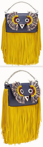 Blue Leather Micro Bag with Fringe