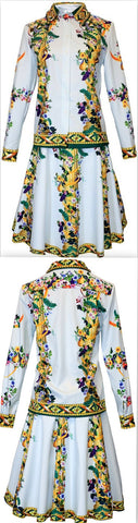 Floral and Pillar Print Shirt and Skirt Set