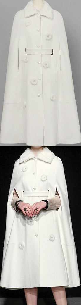 Flower-Appliques Wool Cape-Coat- Snow White