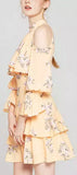 Floral-Print Cold Shoulder Ruffle Mini Dress
