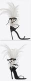 Iris 105 Feather Sandals, White Feathers and Black Leather