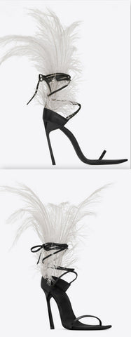 Iris 105 Feather Sandals, White Feathers and Black Leather