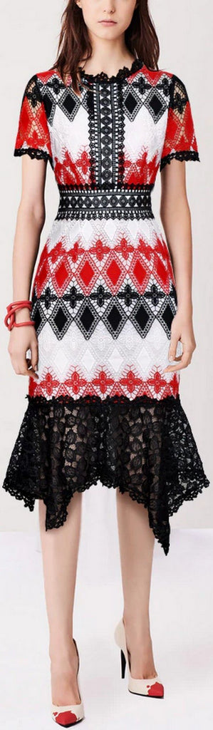 Asymmetrical Lace Macrame Midi Dress
