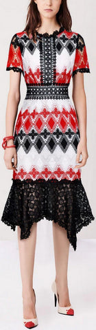 Asymmetrical Lace Macrame Midi Dress
