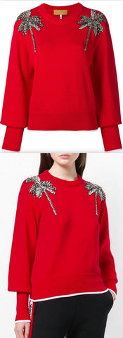 Crystal Embellished Sweater, Red